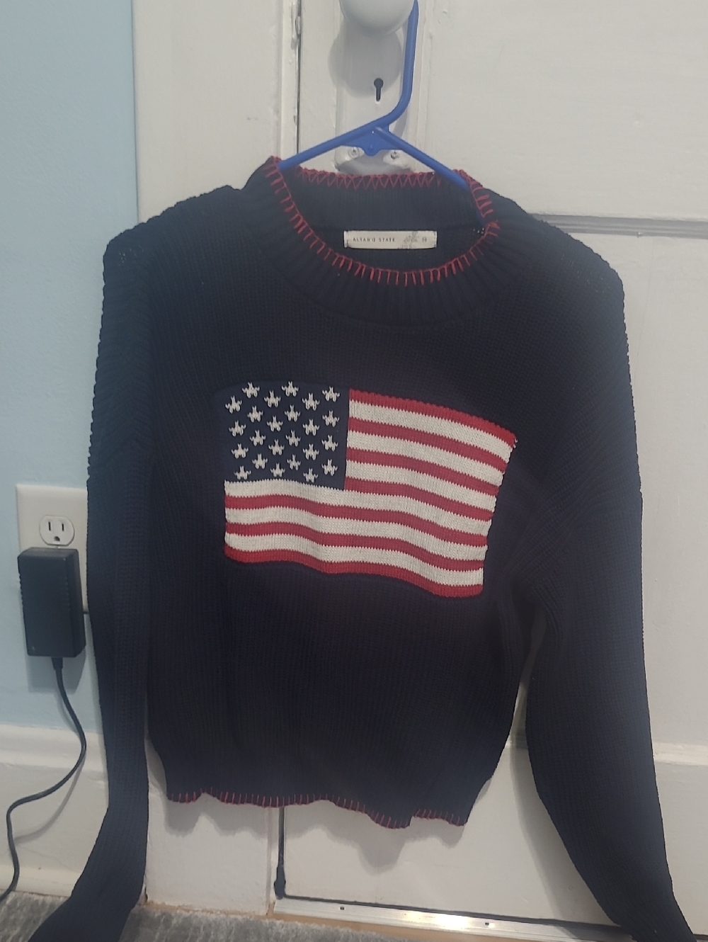 Navy Flag Knit Sweater - Classic Crewneck